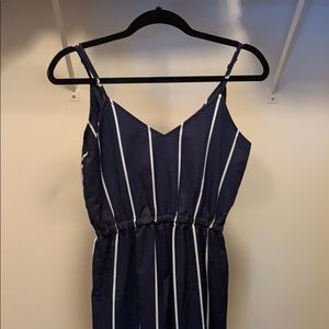 Navy blue and white striped jumpsuit